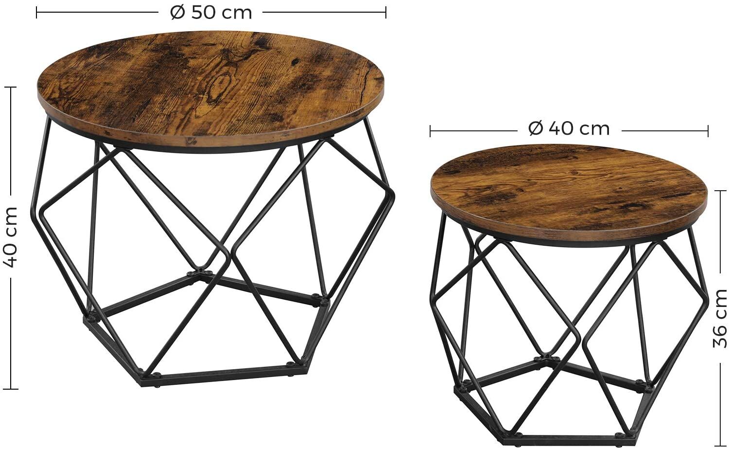 Set of 2 Side Tables Robust Steel Frame Rustic Brown and Black Price
