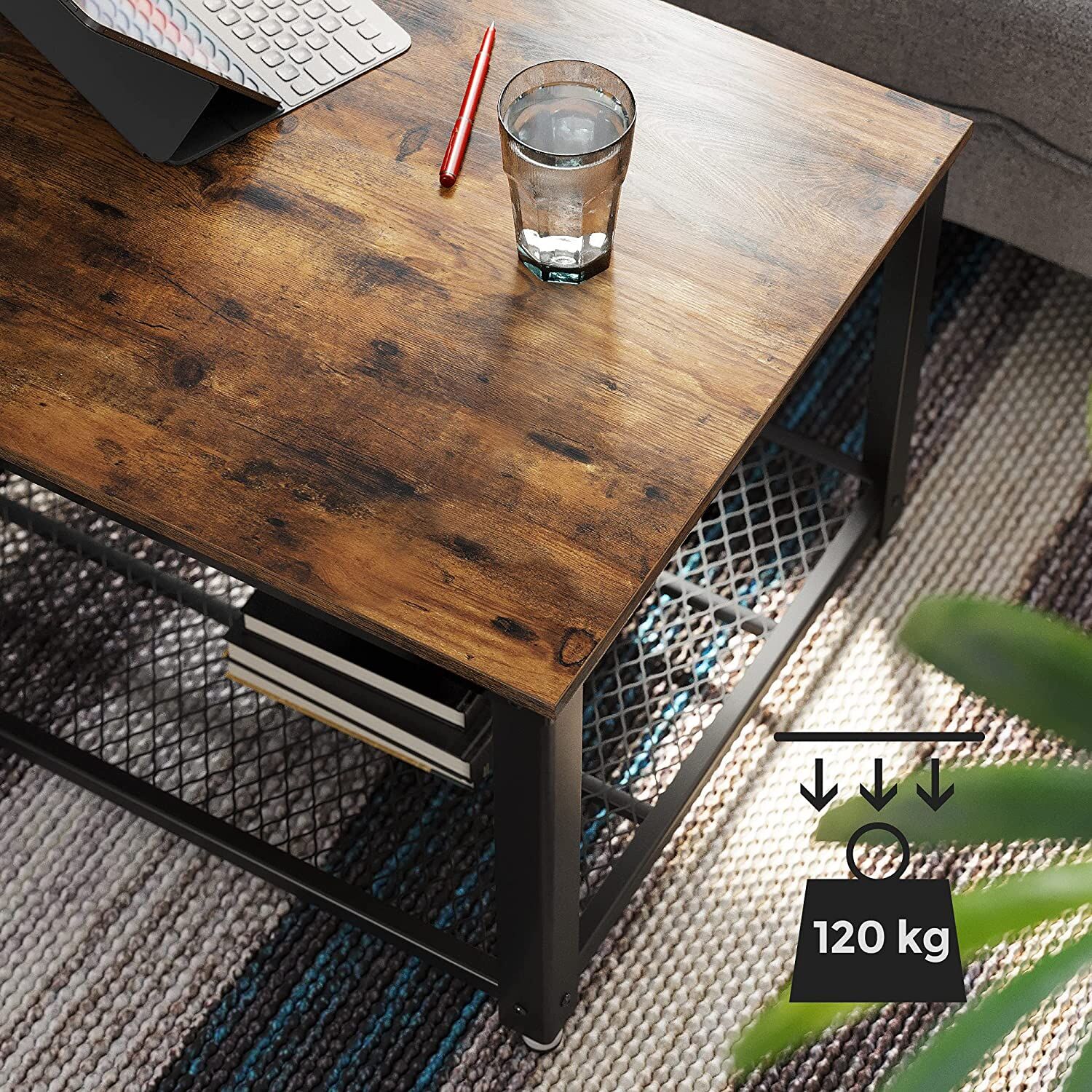 Coffee Table with Metal Frame Storage Shelf Rustic Brown Price