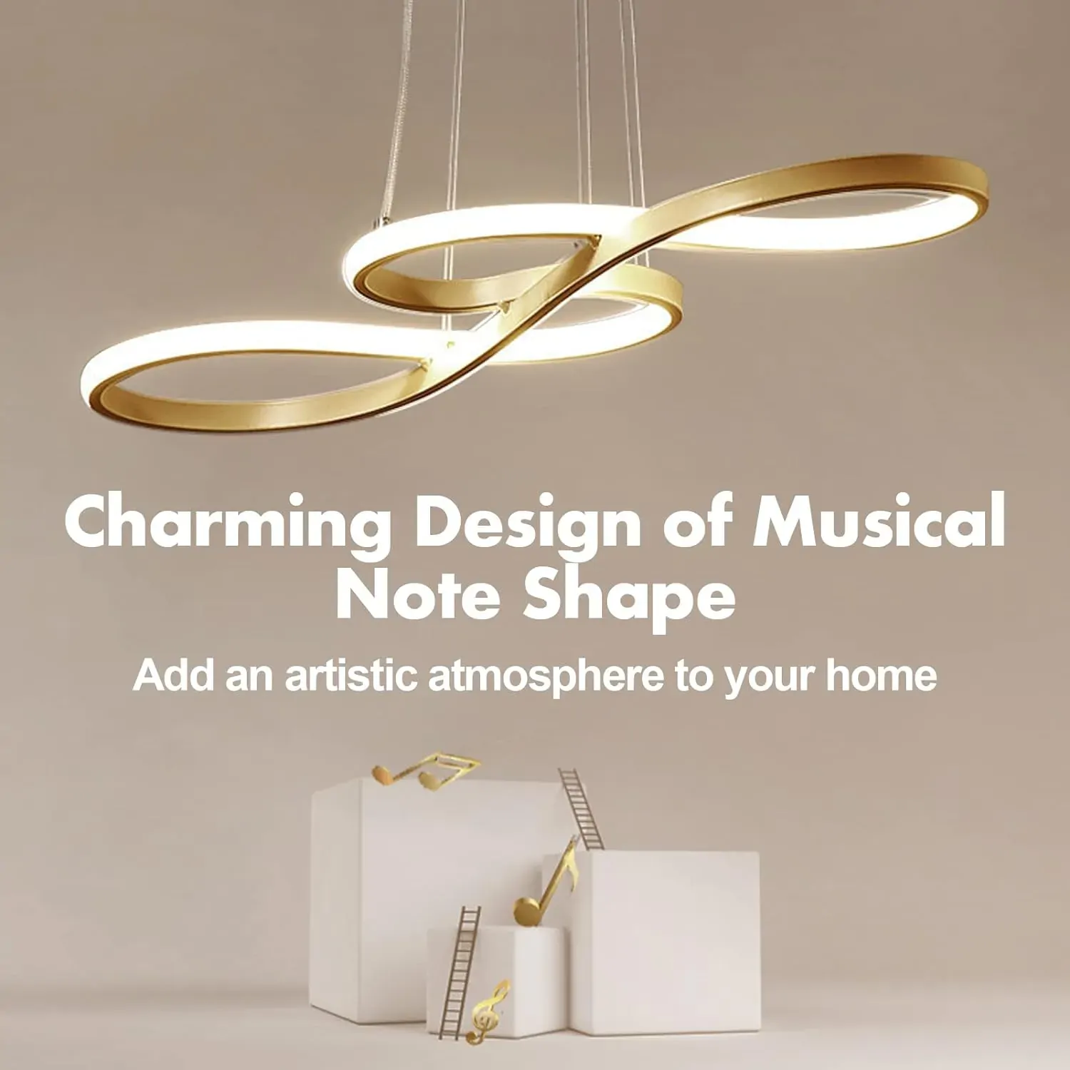 LED Modern Chandelier, Musical Note, Dimmable Pendant, Gold Price