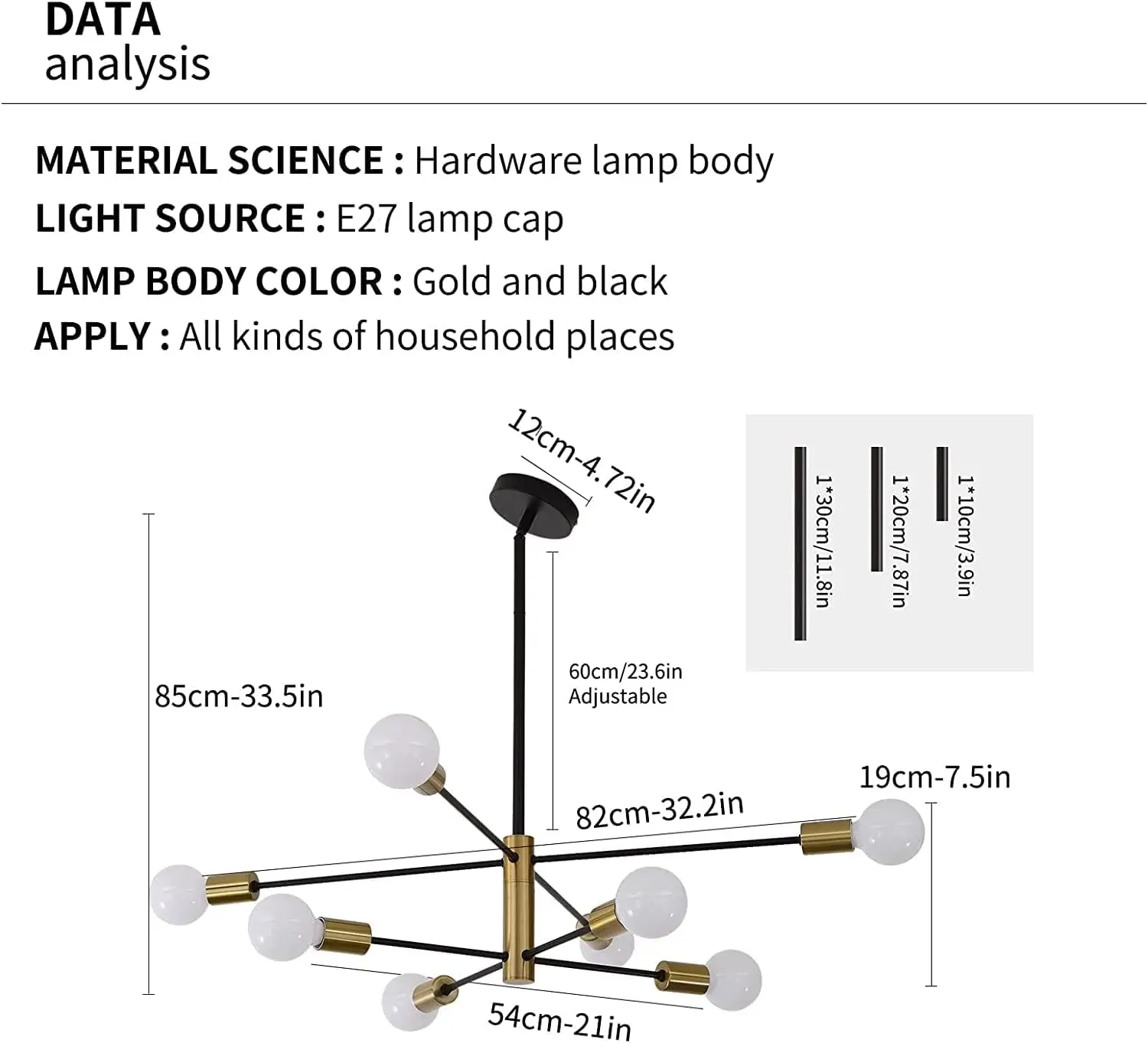 Sputnik Chandelier Modern Industrial, 8-Light , Black & Gold Price