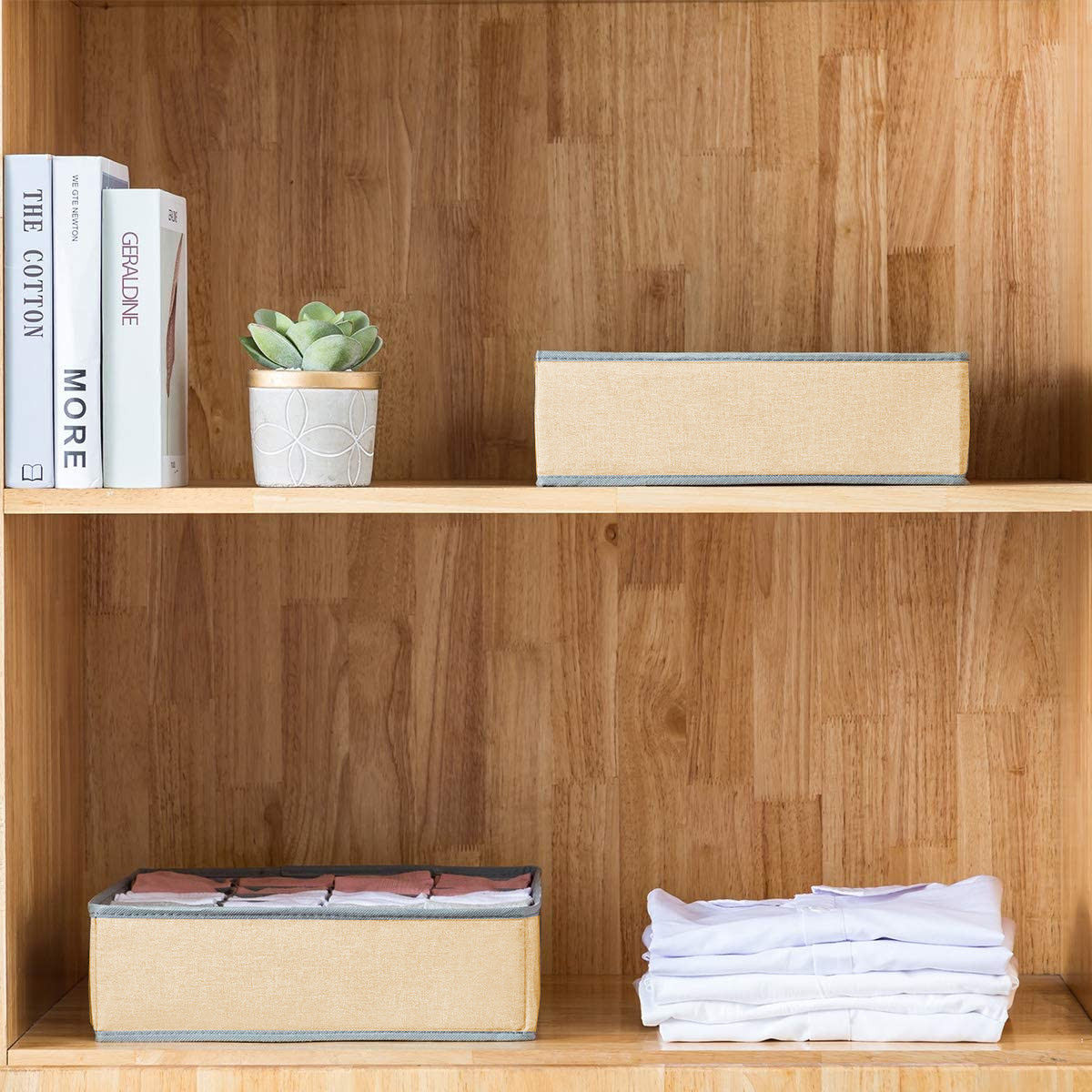 Set of 2 Fabric Drawer Organizer Divider Storage Boxes for Storing Socks, Underwear, Ties, Scarves (Beige) Price