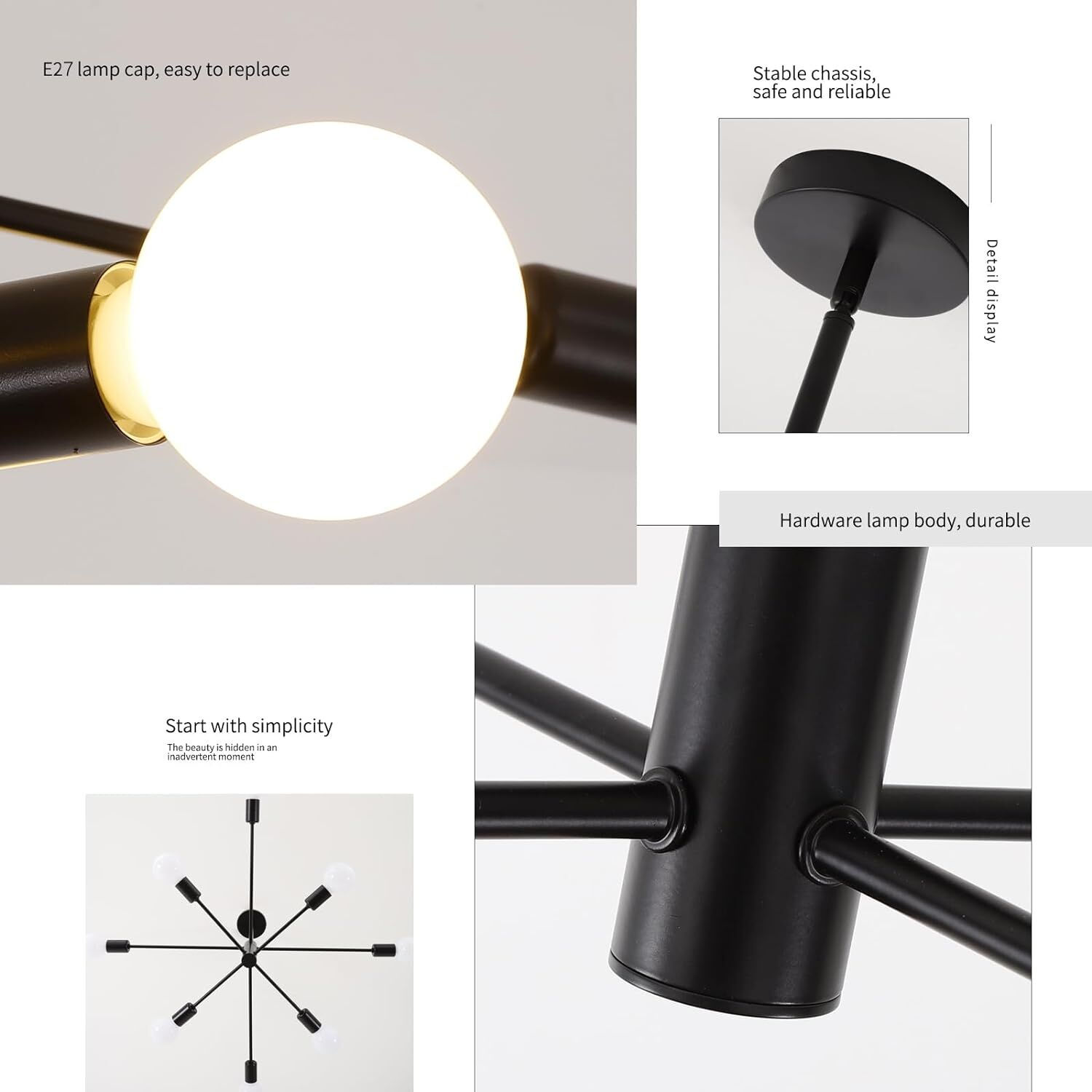 Modern Sputnik Chandelier, 8 Light, Black Price