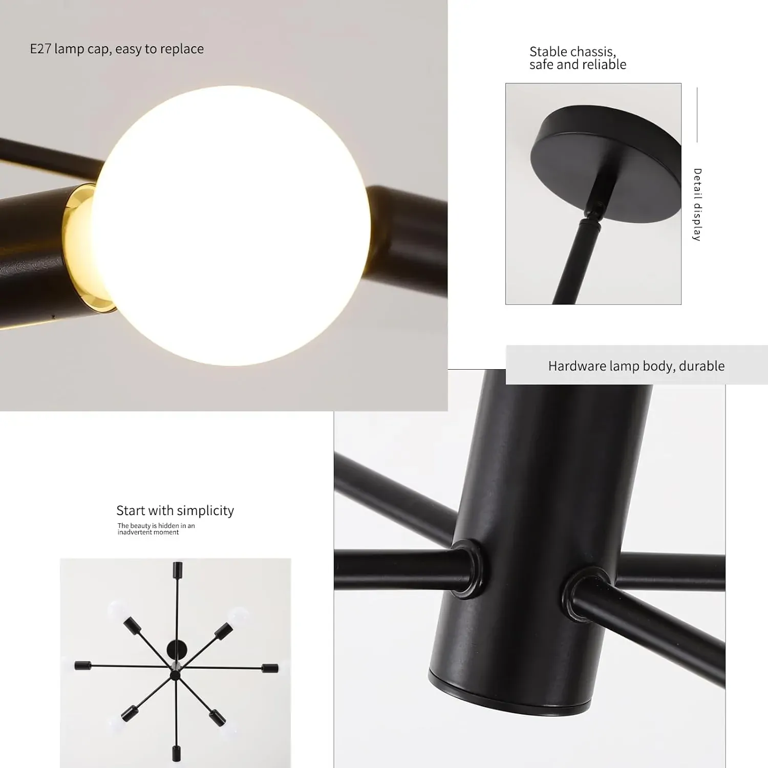 Modern Sputnik Chandelier, 8 Light, Black Price