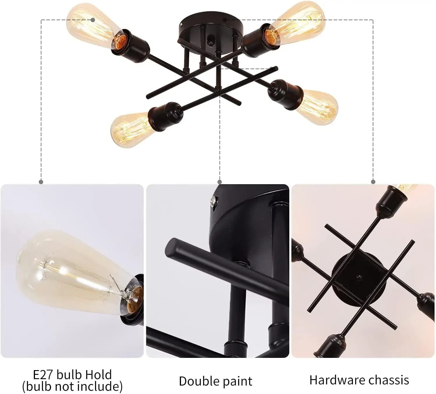 Industrial Semi Flush Mount Chandelier, Black Price
