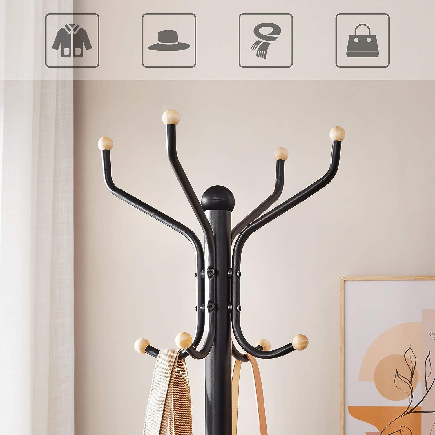 Metal Coat Rack Stand Hat Hanger, Black, 182cm Price