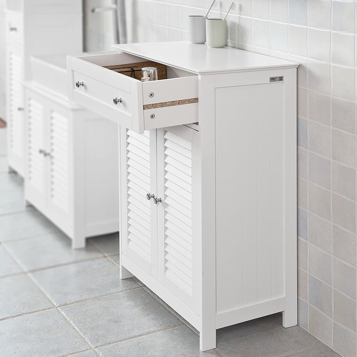 Freestanding Storage Cabinet with Doors/Drawer 60x87x35 cm Price