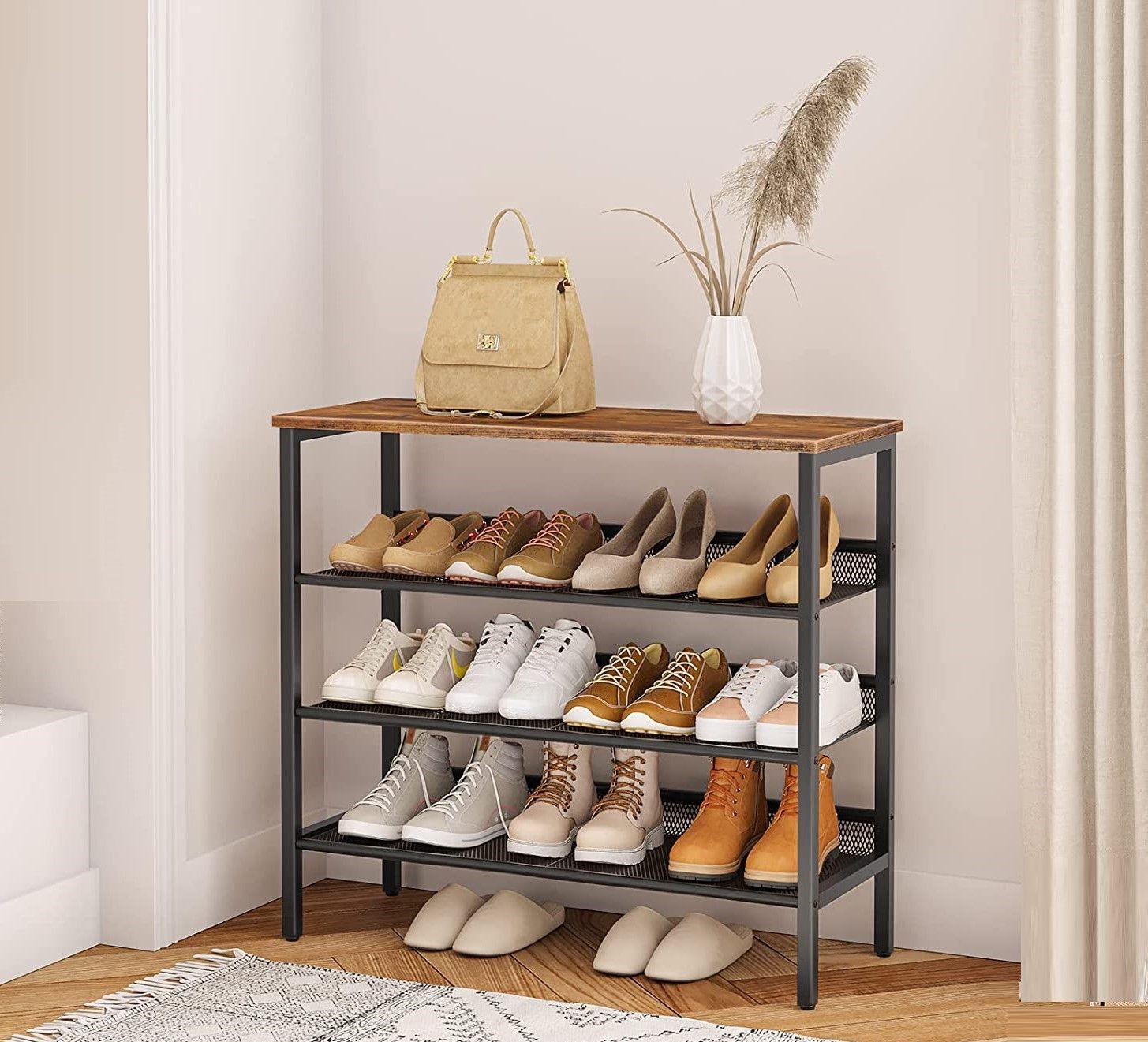 4-Tier Shoe Rack, Industrial Shoe Organizer Storage Bench Price