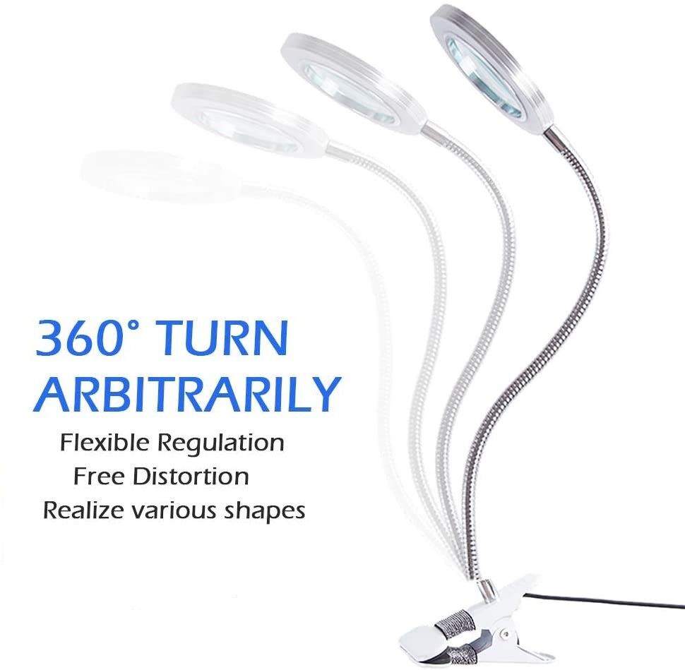 Lighting LED 8X Magnifying Lamp with Metal Clamp 360° Flexible Gooseneck and USB Plug Design for Tattoo, Manicure and Reading Price