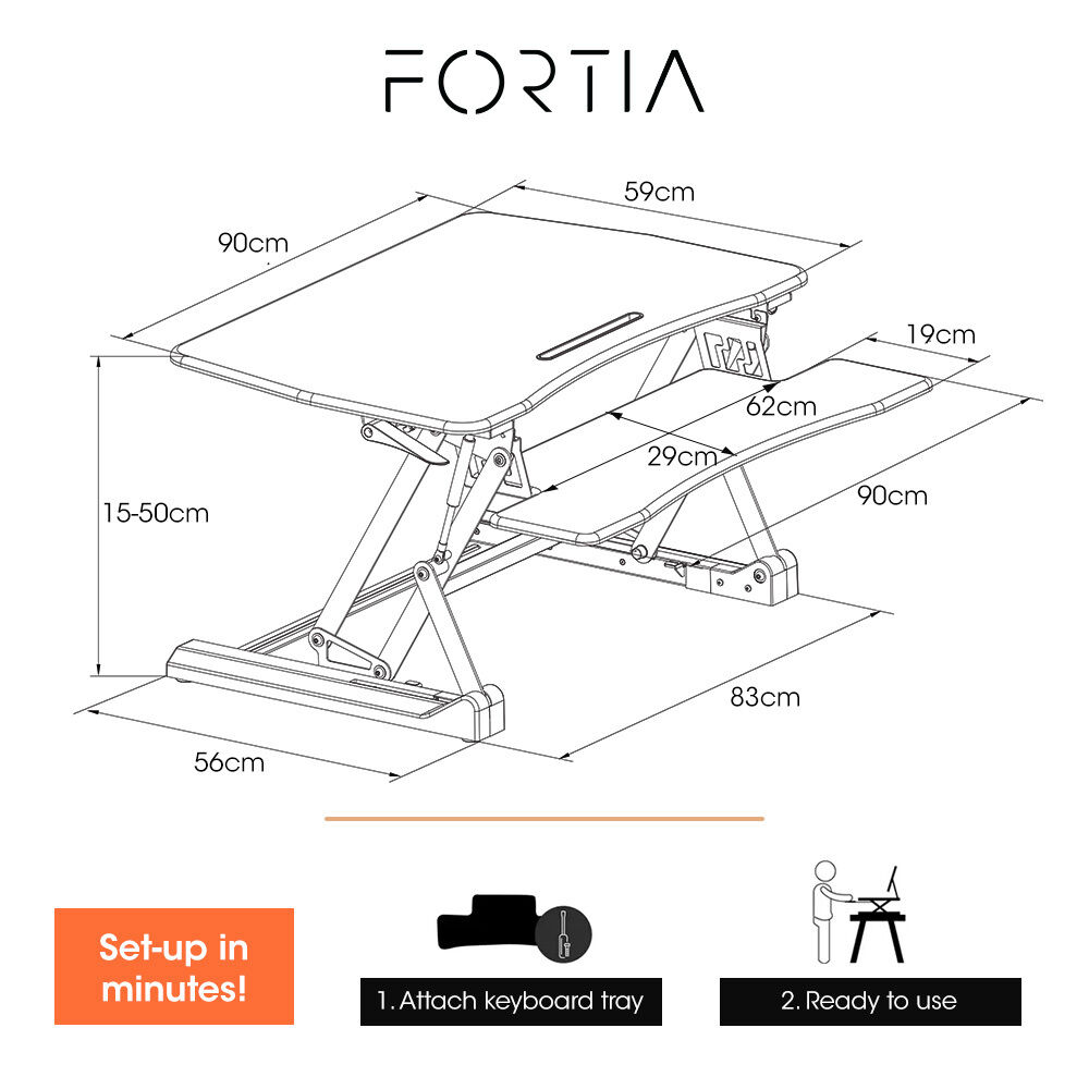 Fortia Desk Riser 90cm Wide Adjustable Sit to Stand for Dual Monitor, Keyboard, Laptop, Black Price