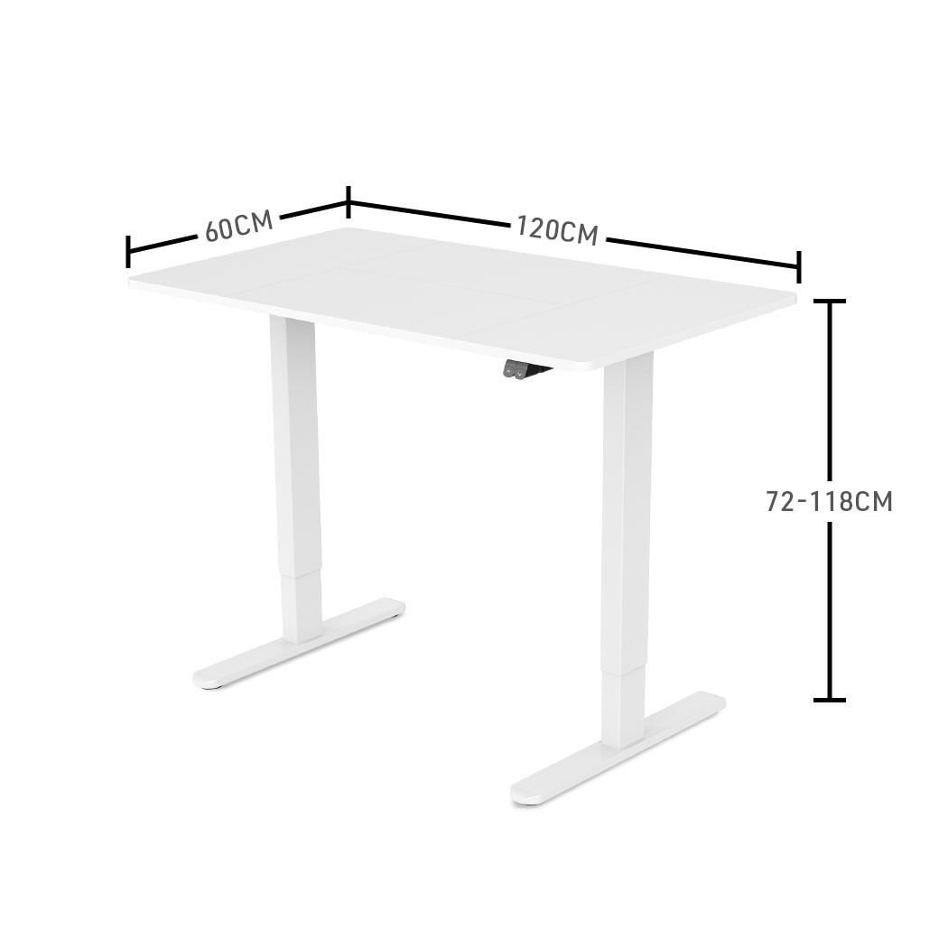 Sit To Stand Up Standing Desk, 120x60cm, 72-118cm Electric Height Adjustable, 70kg Rated, White/White Frame Price