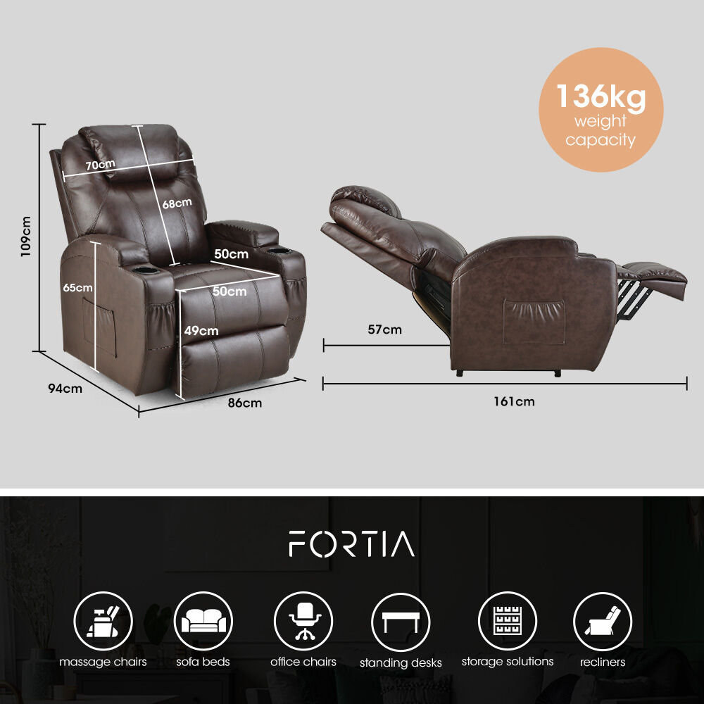 FORTIA Electric Massage Lift Recliner Chair Faux Leather 8 Point Massage Heating, Dark Crimson Price
