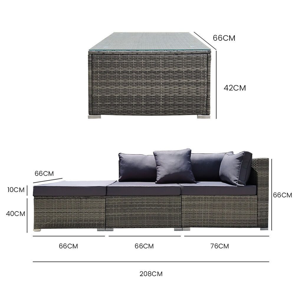 LONDON RATTAN 4 Piece 3 Seater Modular Outdoor Lounge Setting incl. Coffee Table, Ottoman, Grey Price