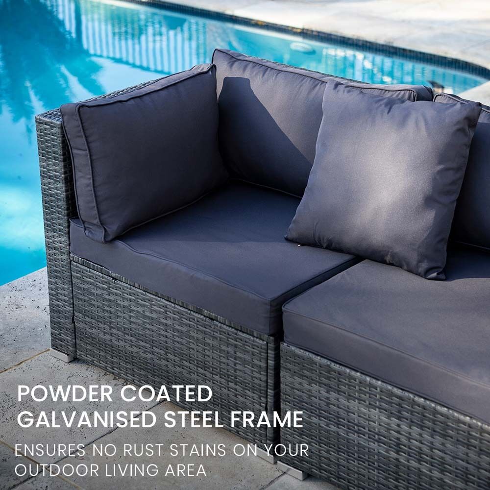 LONDON RATTAN 4 Seater Modular Outdoor Lounge Setting with Coffee Table, Ottoman, Grey Price