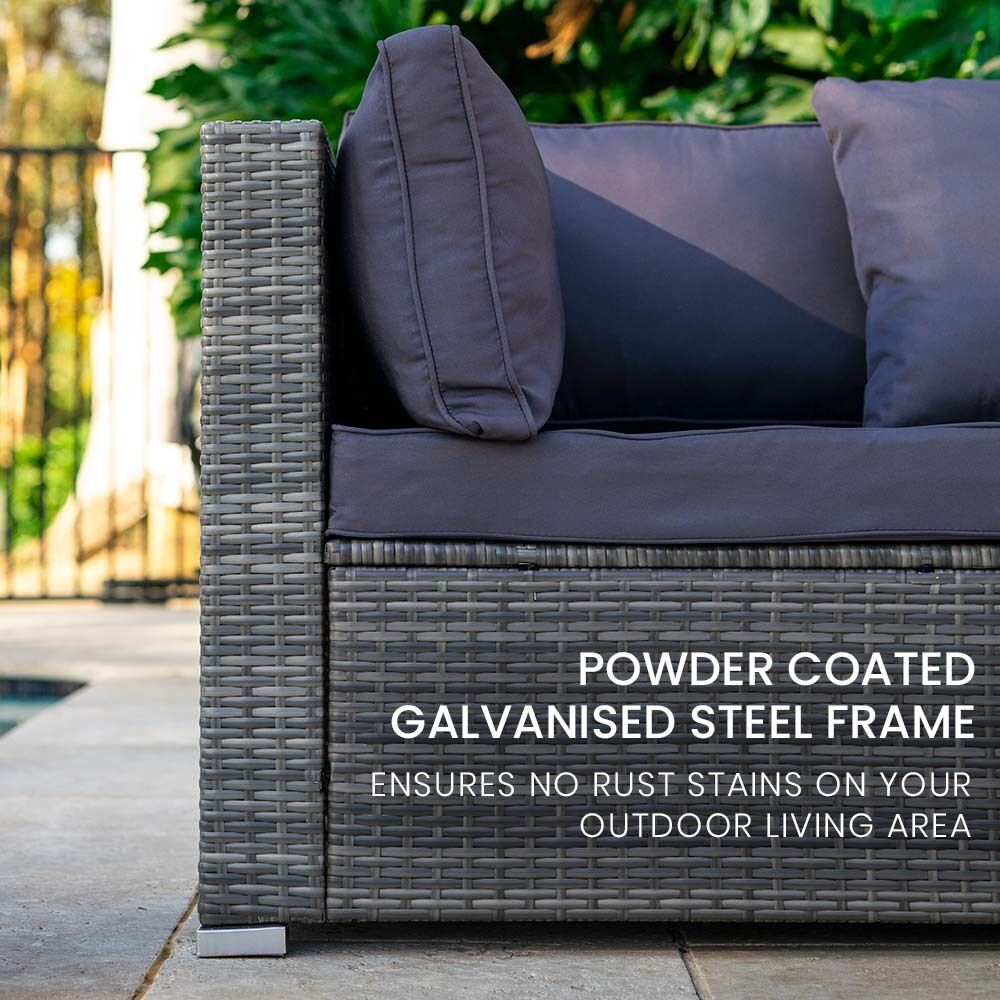 LONDON RATTAN 5 Seater Modular Outdoor Lounge Setting with Coffee Table, Ottoman, Grey Price