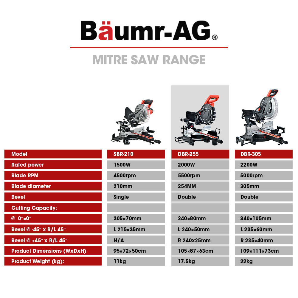 BAUMR-AG 254mm Dual Bevel Sliding Compound Mitre Drop Saw Price