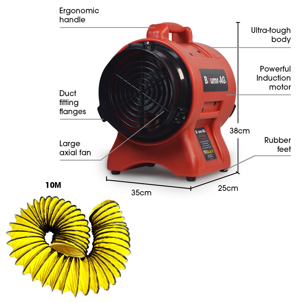 Baumr-AG 200mm (8 inch) Portable Axial Air Mover Blower Fan with 10m Ventilation Duct Price