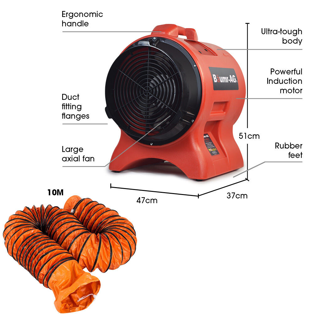 Baumr-AG 300mm (12 inch) Portable Axial Air Mover Blower Fan with 10m Ventilation Duct Price