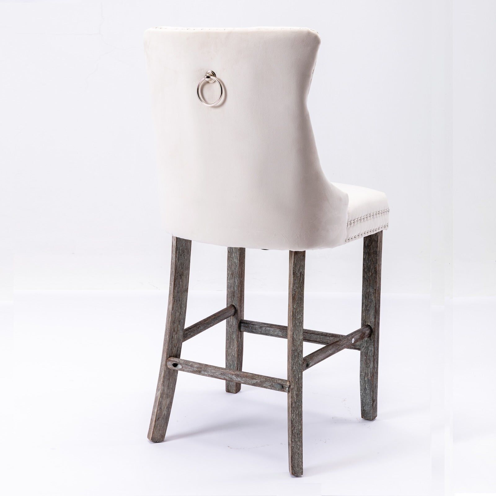 2X Velvet Bar Stools with Studs Trim Wooden Legs Tufted Dining Chairs Kitchen Price