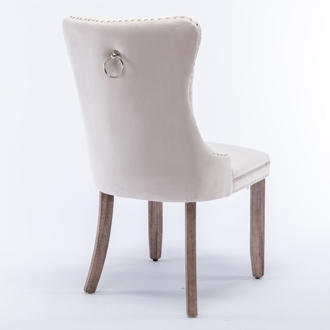 4x Velvet Dining Chairs Upholstered Tufted Kithcen Chair with Solid Wood Legs Stud Trim and Ring-Beige Price