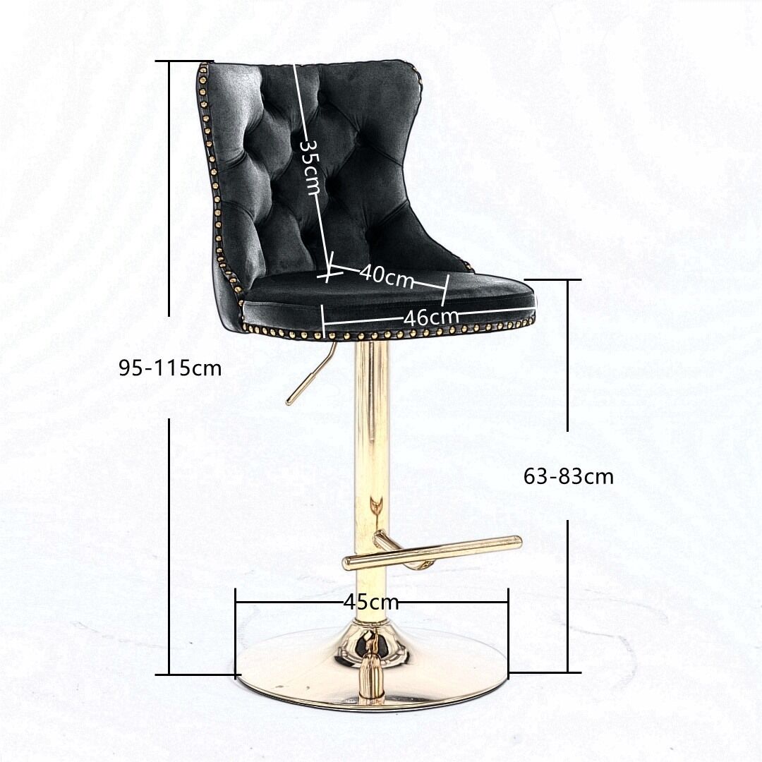 2x Height Adjustable Swivel Bar Stool Velvet Studs Barstool with Footrest and Golden Base- Grey Price
