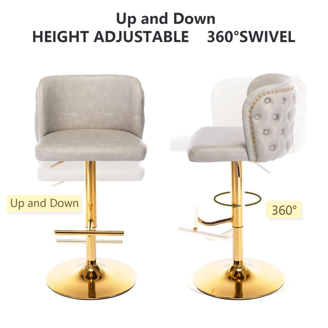 2x Faux Leather Golden Base Swivel Bar Stools- Beige Price