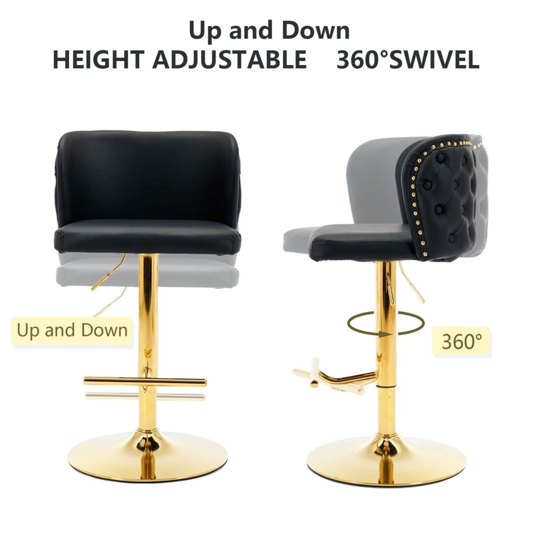 2x Faux Leather Golden Base Swivel Bar Stools- Black Price