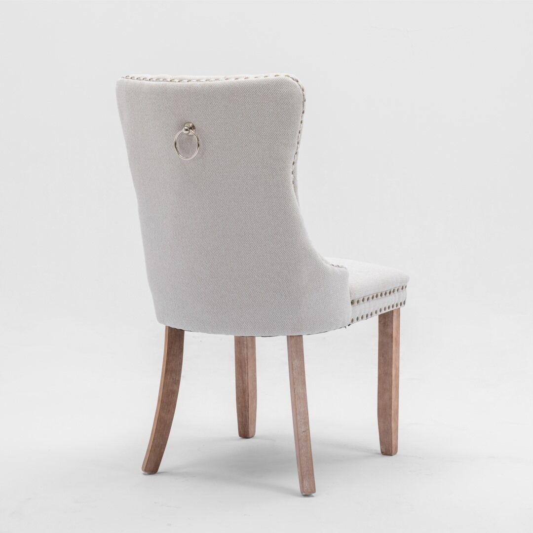 6x AADEN Modern Elegant Button-Tufted Upholstered Fabric with Studs Trim and Wooden legs Dining Side Chair-Beige Price