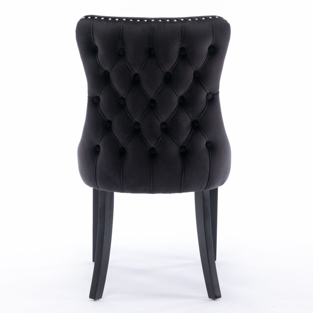 4x Velvet Upholstered Dining Tufted Chairs with Studs Trim and Solid Wood Legs-Black Price