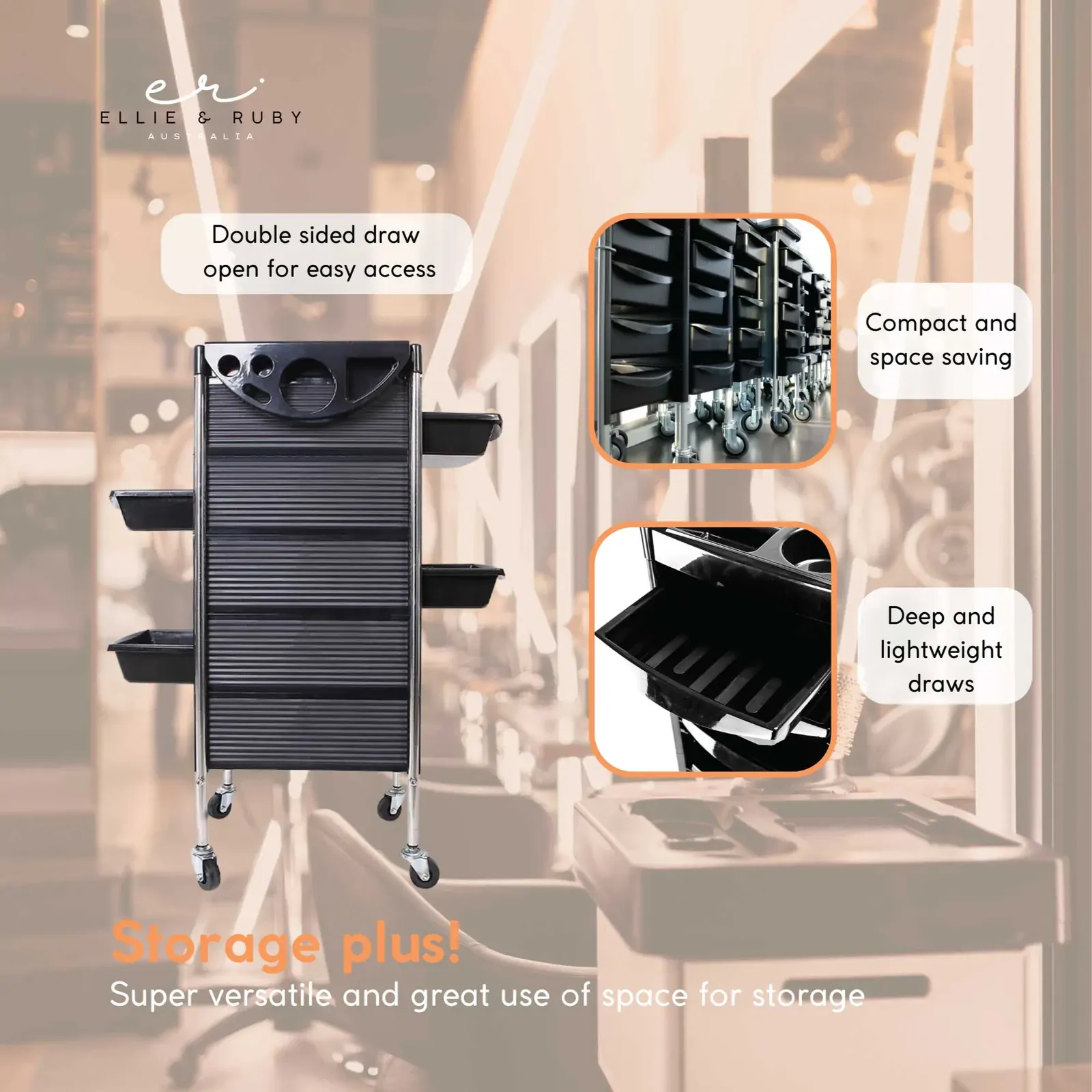 5 Drawer Hairdressing Trolley Black 90x30x36cm Hair Salon Beauty Rolling Cart Price