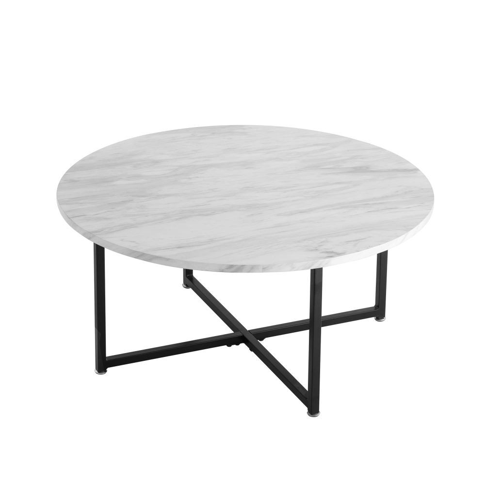 White Marble Effect Round Coffee Table with Black Legs Price