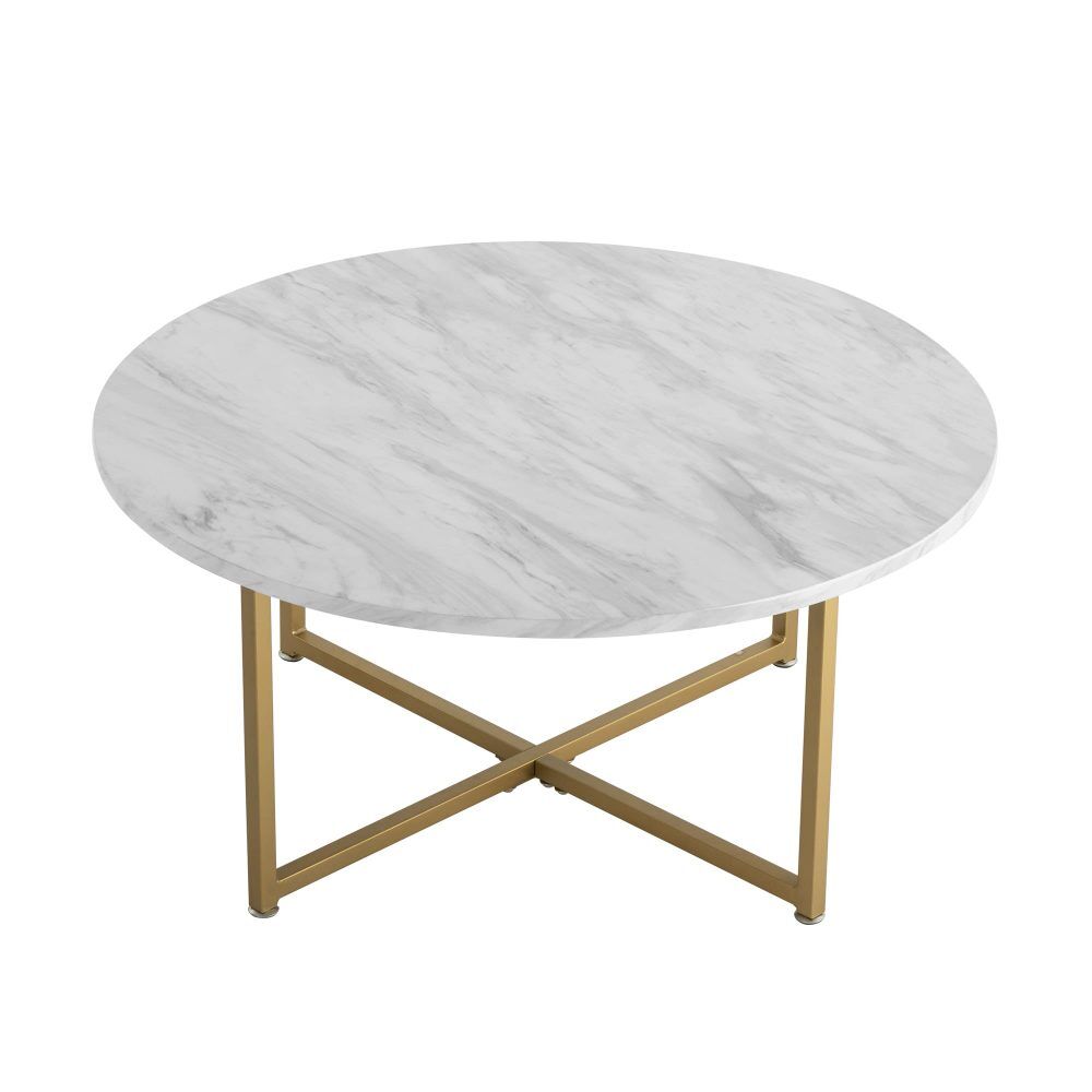 White Marble Effect Round Coffee Table with Gold Legs Price