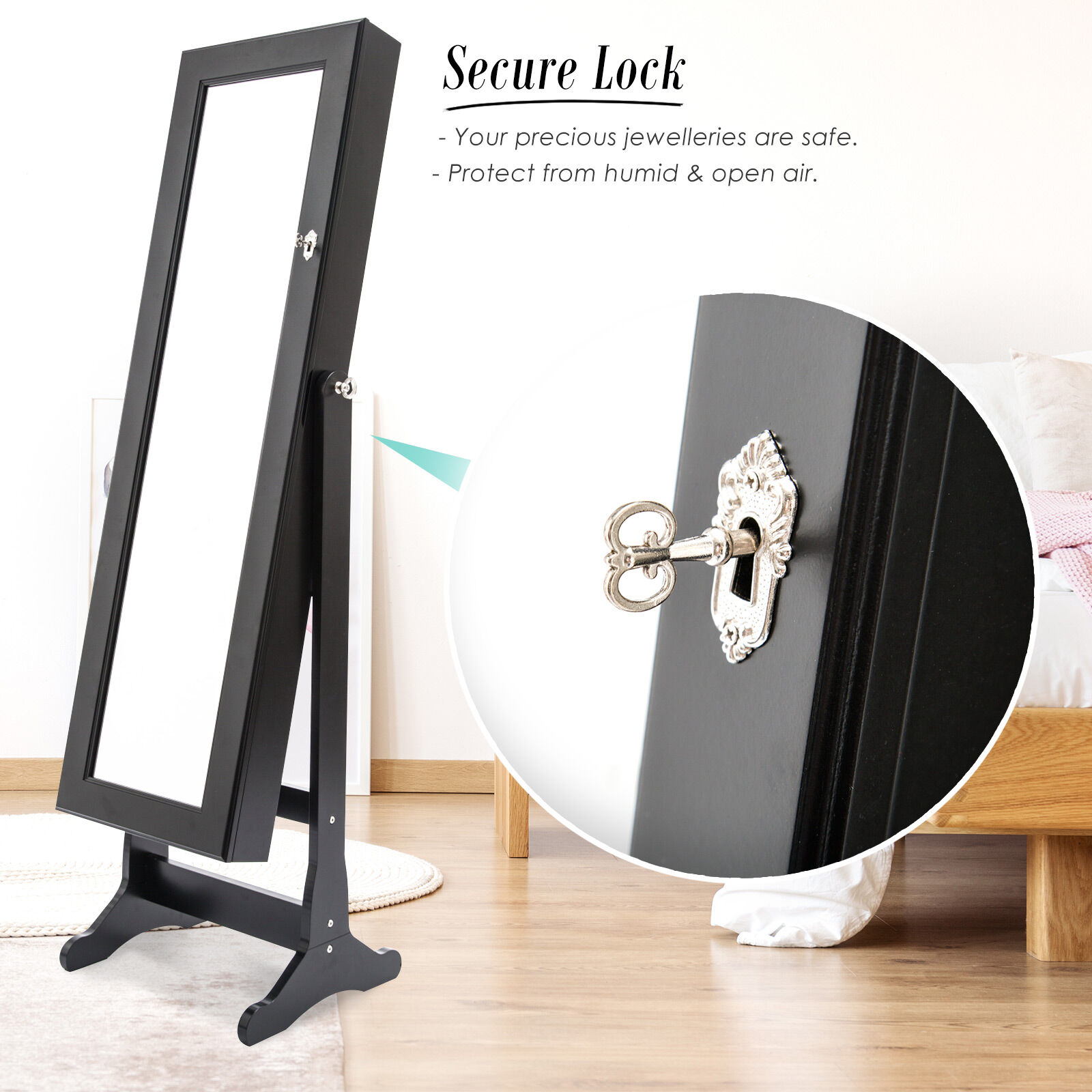 Mirror Jewellery Cabinet Organiser 2 Drawers LOWE 146cm BLACK Price