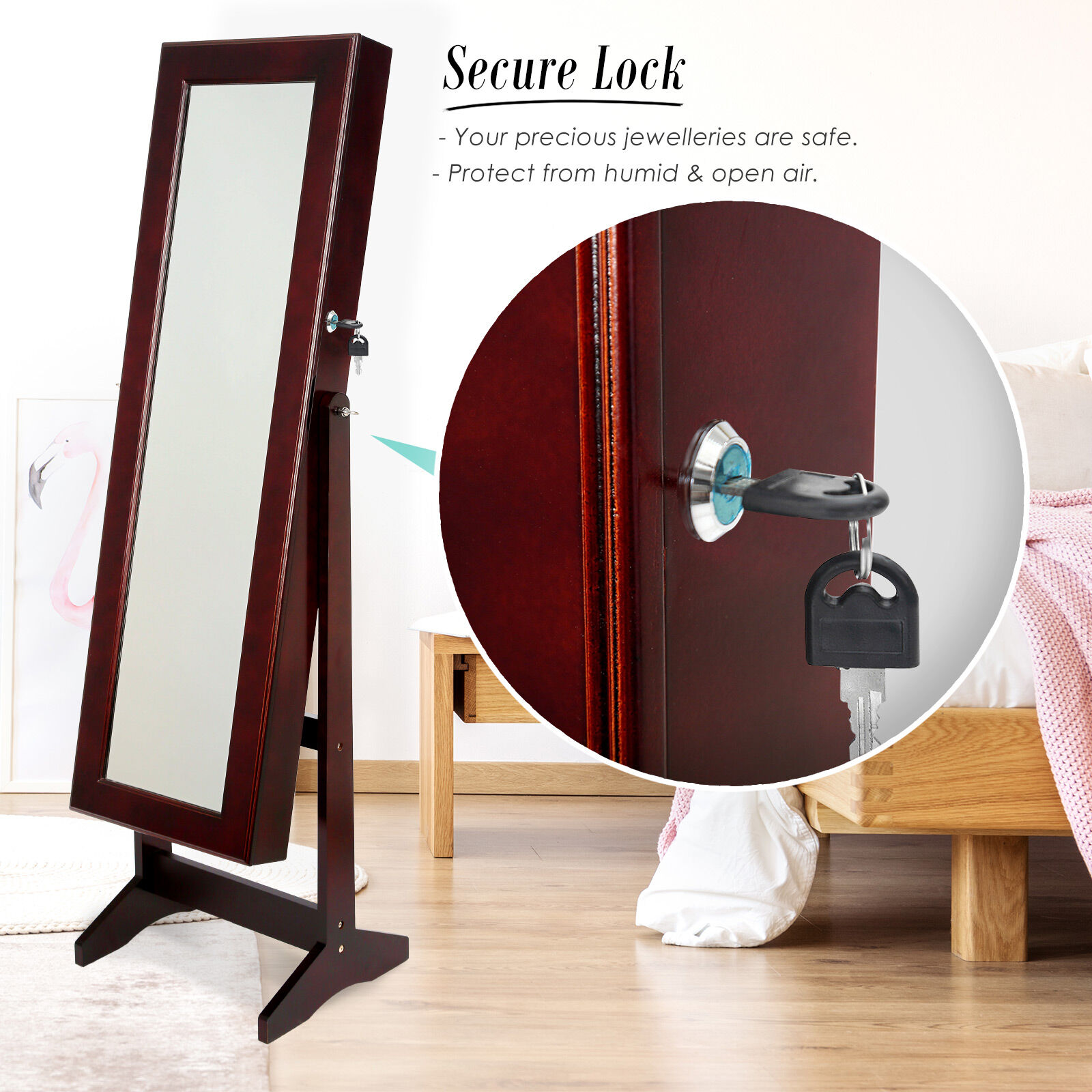 Mirror Jewellery Cabinet Storage Organiser LUVO 146cm WALNUT Price