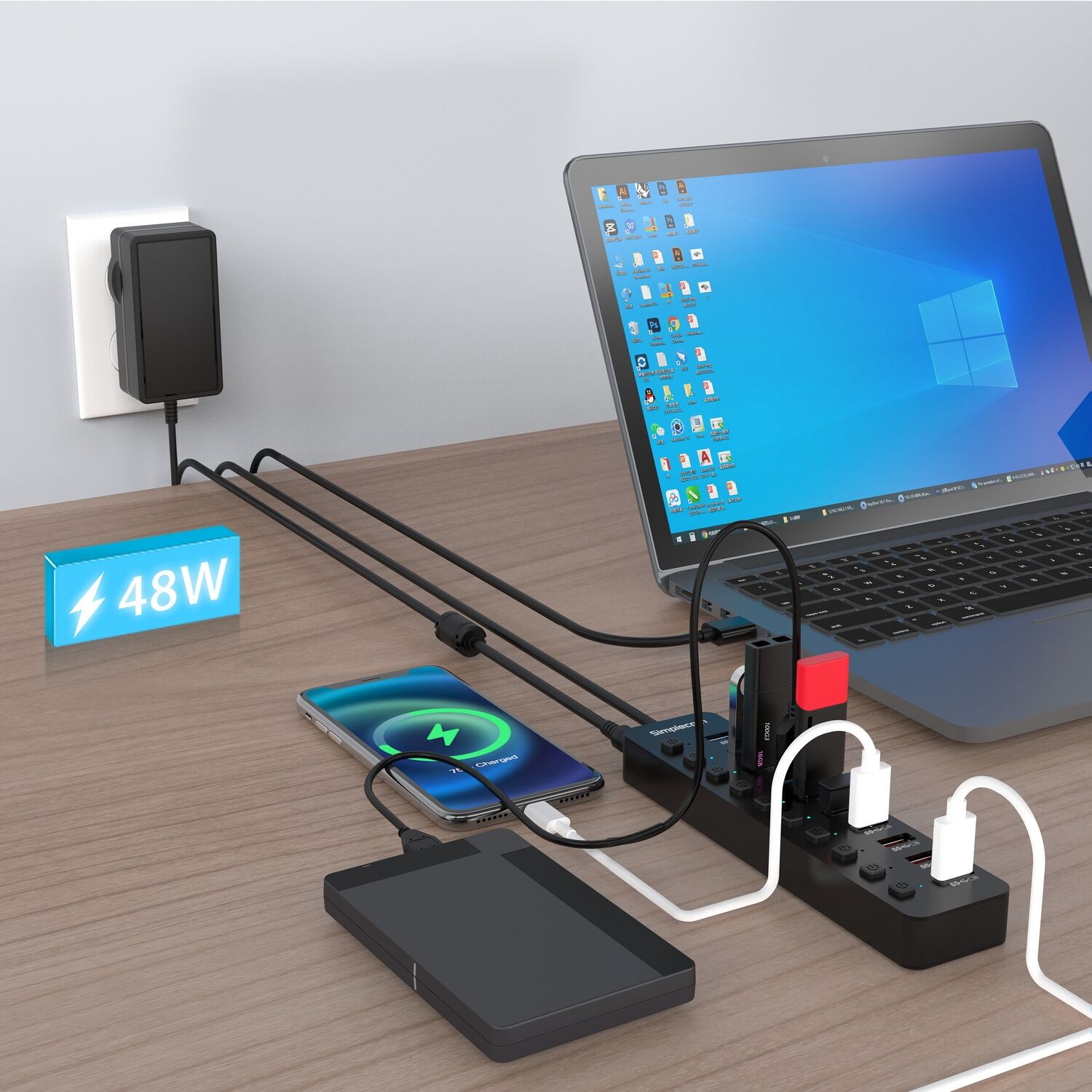 Simplecom CHU810 48W 10-Port USB 3.0 Hub and Charger with Individual Switches 12V/4A Power Adapter BC1.2 Fast Charging Price