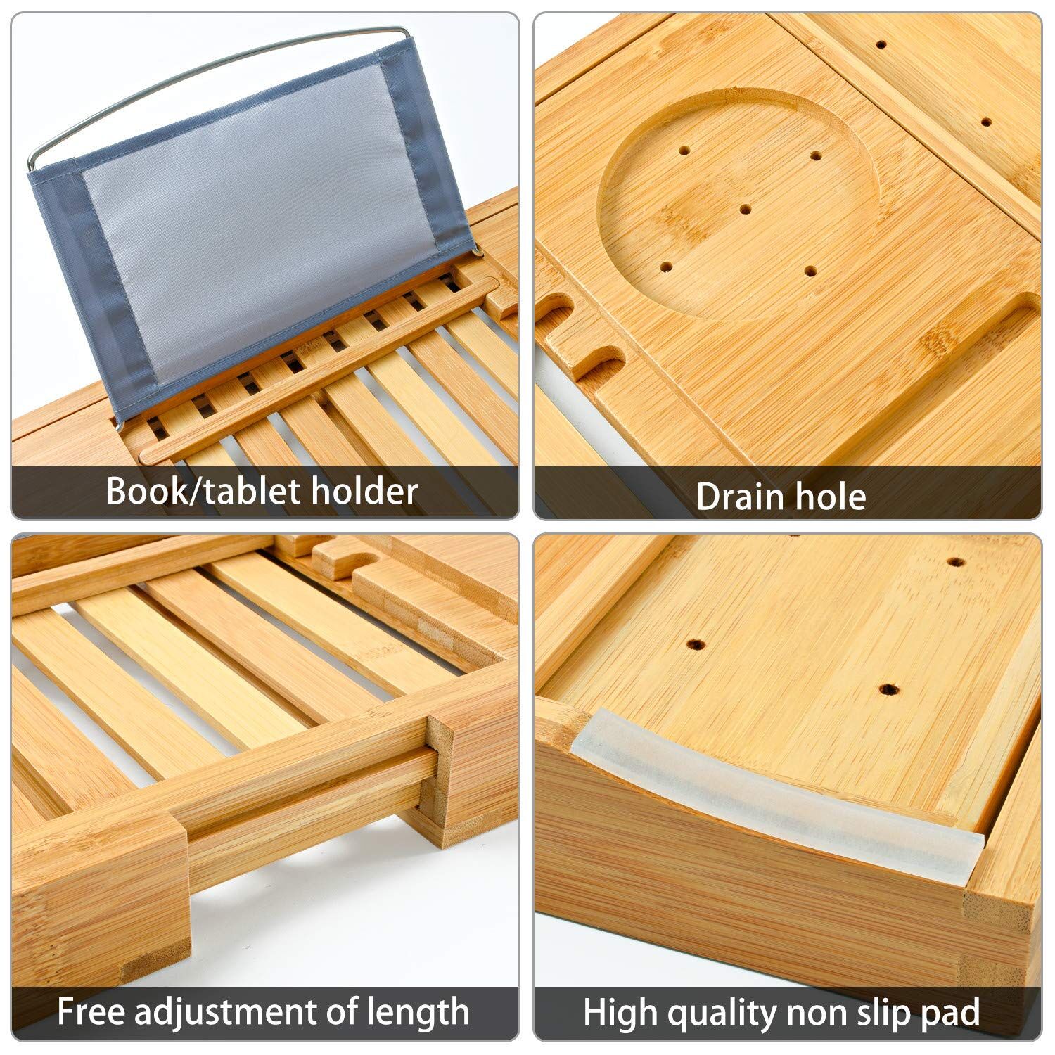 Bamboo Bathtub Bath tub Tray Table Caddy Tray Cellphone,Book,Tray Wineglass Holder Price