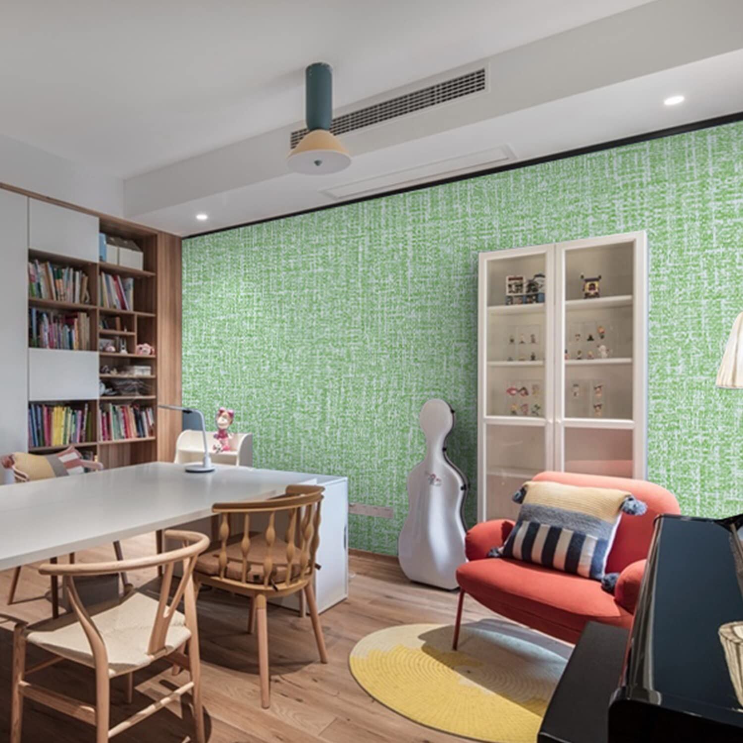 61cm x 10m Green Wallpaper Decor Faux Grasscloth Paper Wall Paper Self Adhesive Removable Price