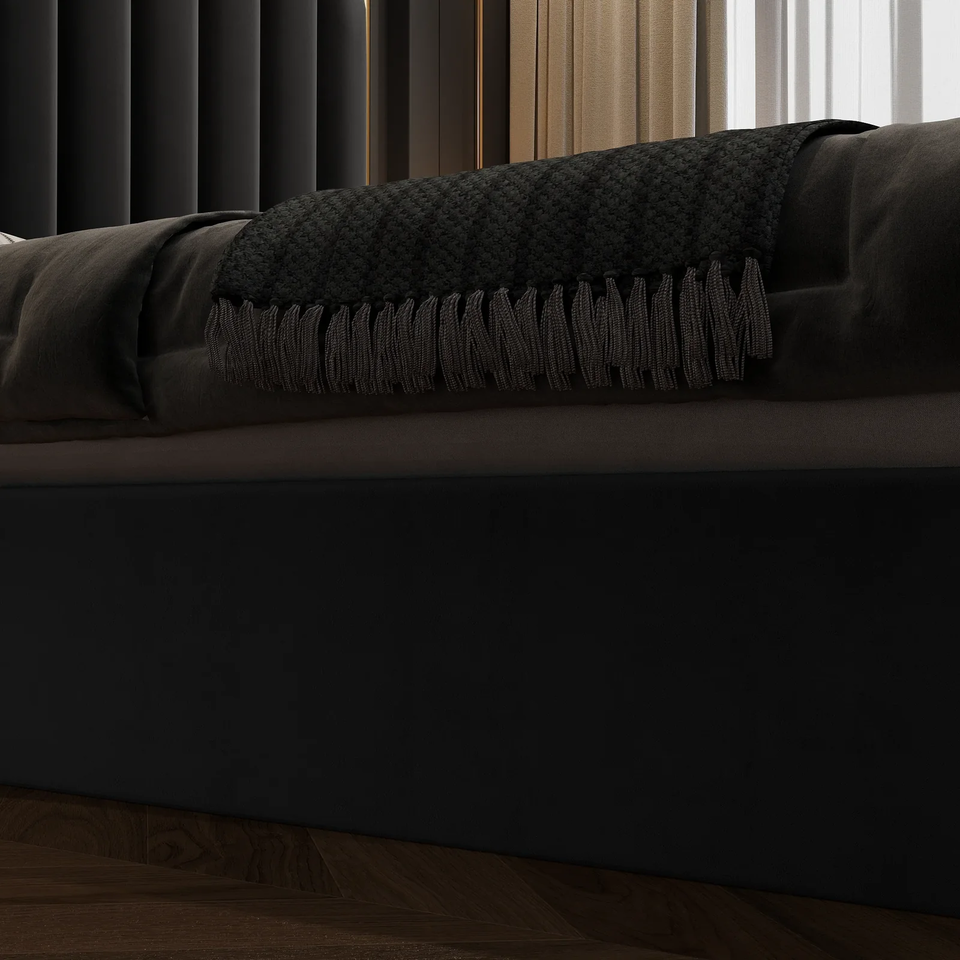 Queen Size Black Velvet Fabric Golden Metal Storage Elegant Luxury Bedframe Price