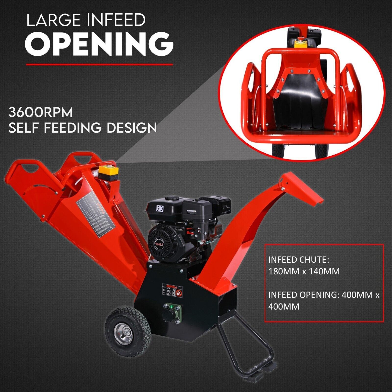 7HP Wood Chipper Self Feeding Shredder Mulcher Machine Petrol Garden Portable Price