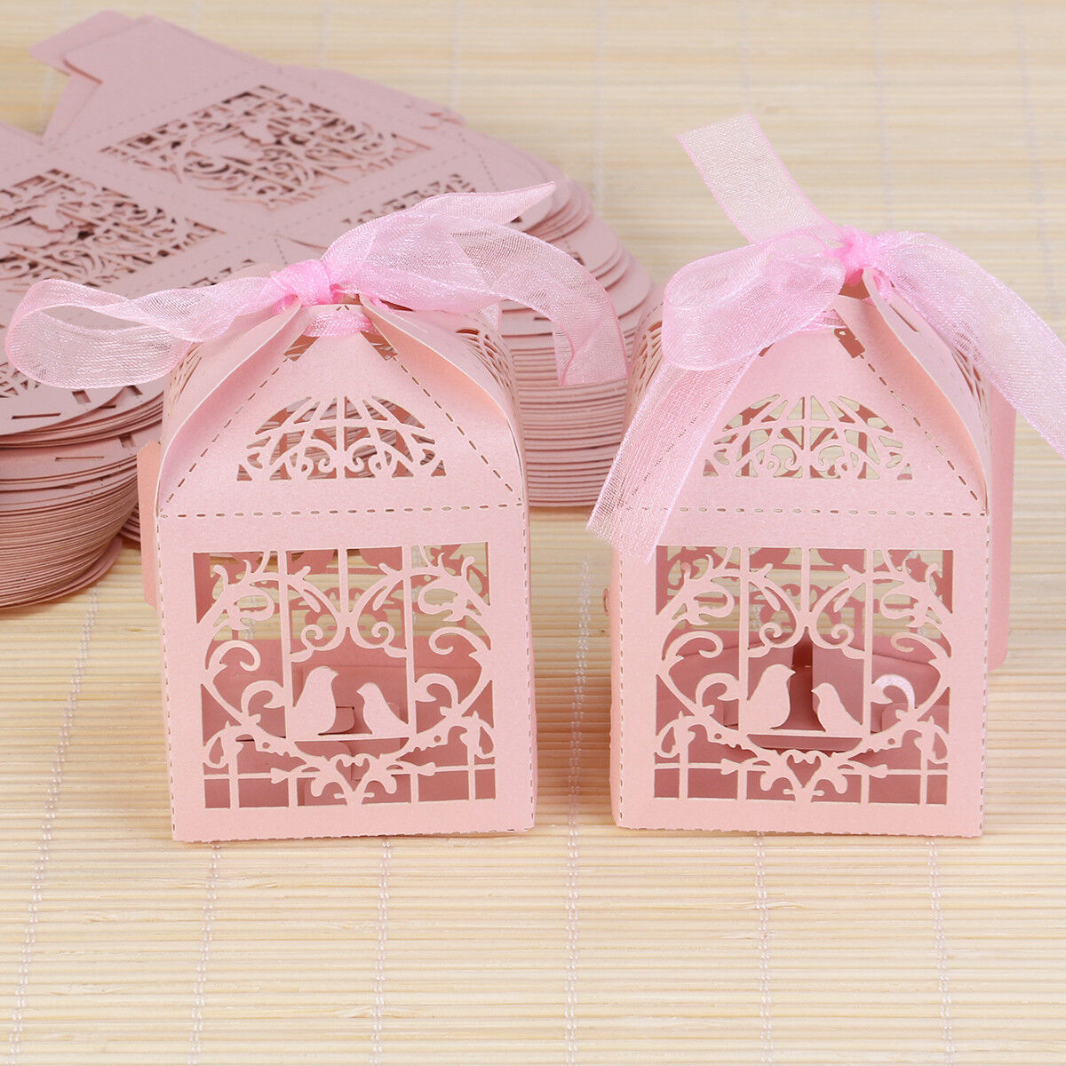 100 Piece Pack - Pink Dove Bird Heart Baby Birth naming Ceremony Bomboniere Favor Lolly Gift Card Box Price