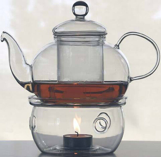 1 Set of Gongfu Chinese Ceremony Tea Set - 6 Glass cups with Infuser and Tealight Candle Pot Warmer Price