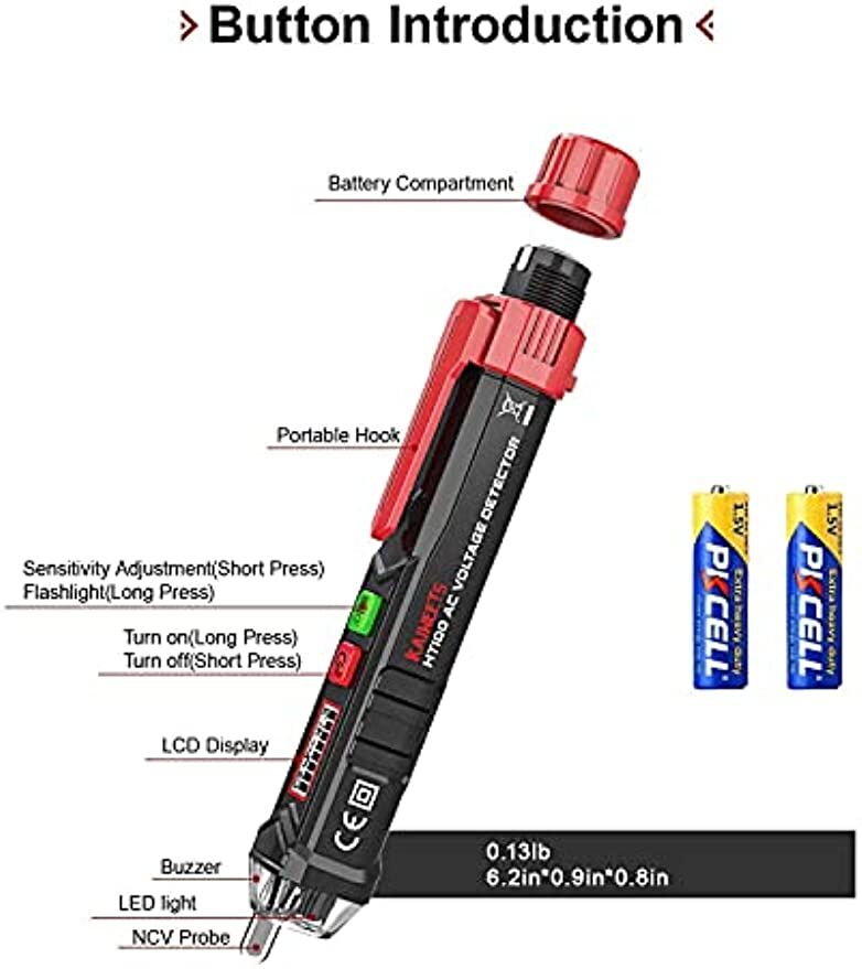 KAIWEETS HT100 Non Contact Voltage Tester AC Electricity Detect Pen 12V-1000V/48V-1000V Dual Range with LCD Display LED Flashlight Buzzer Alarm Wire B Price