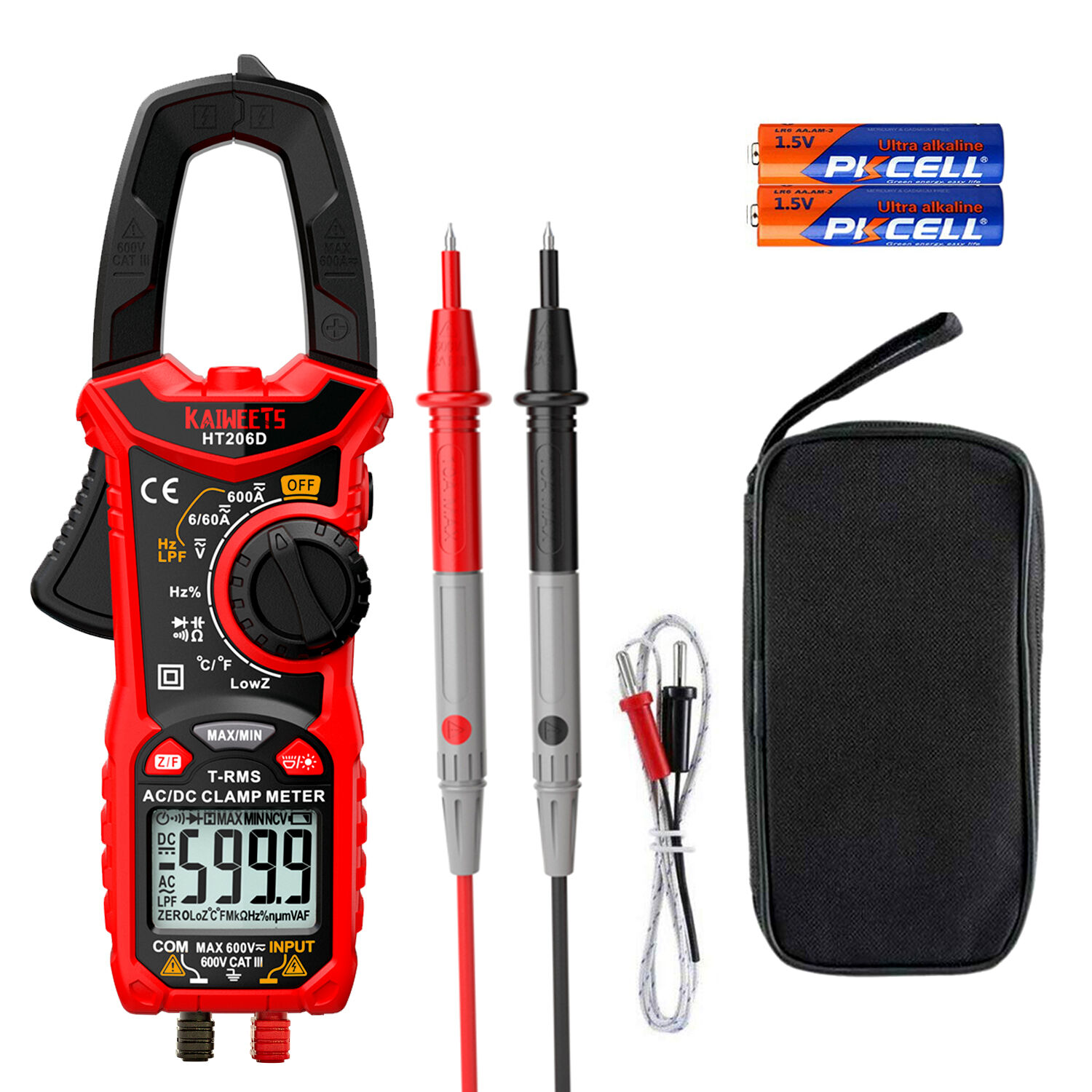 KAIWEETS HT206D Digital Clamp Meter T-RMS 6000 Counts, Multimeter Voltage Tester Auto-ranging, Measures Current Voltage Temperature Capacitance Resist Price