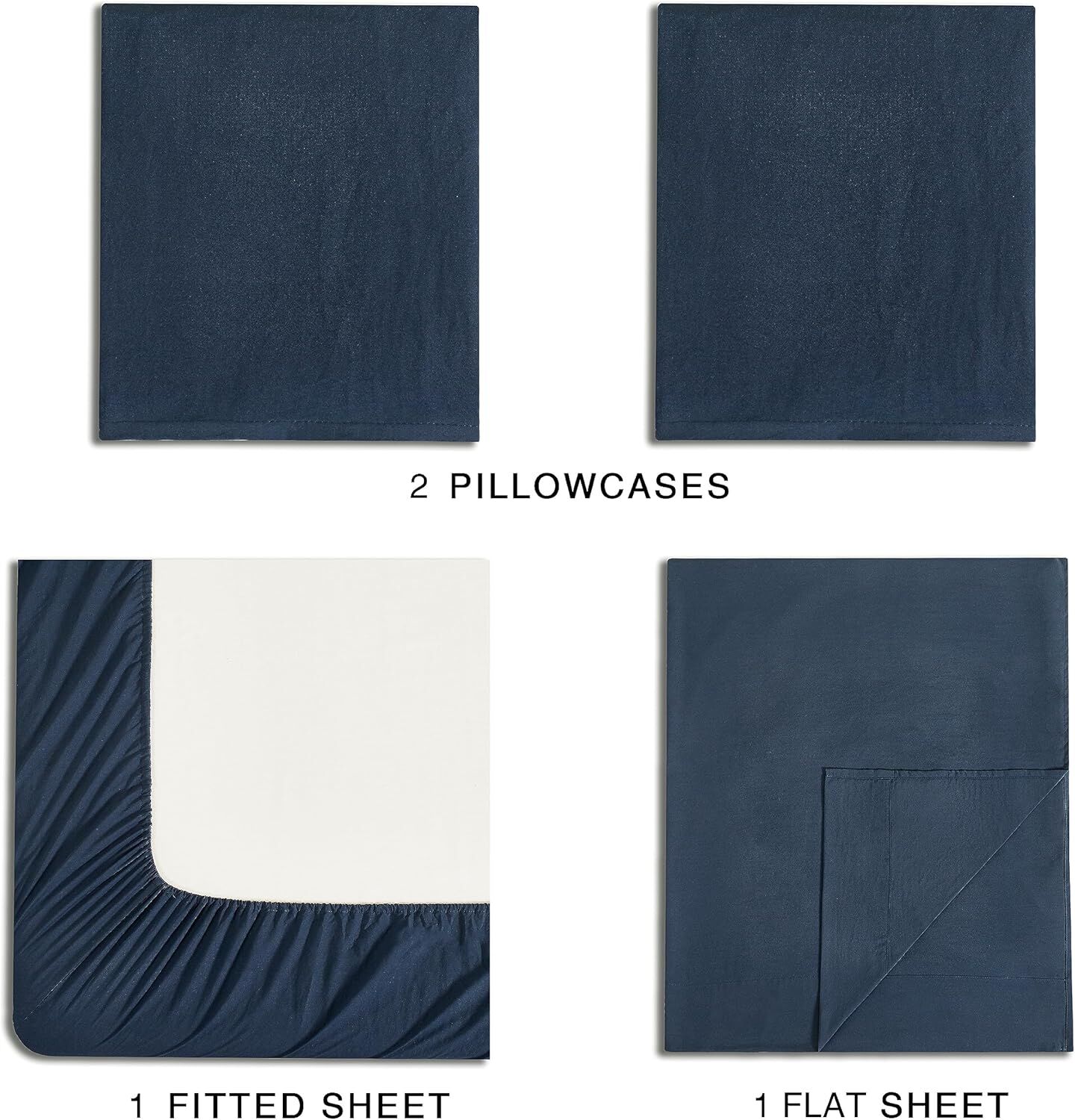 CleverPolly Vintage Washed Microfibre Sheet Set with 1 Pillowcase - Navy - Single Price