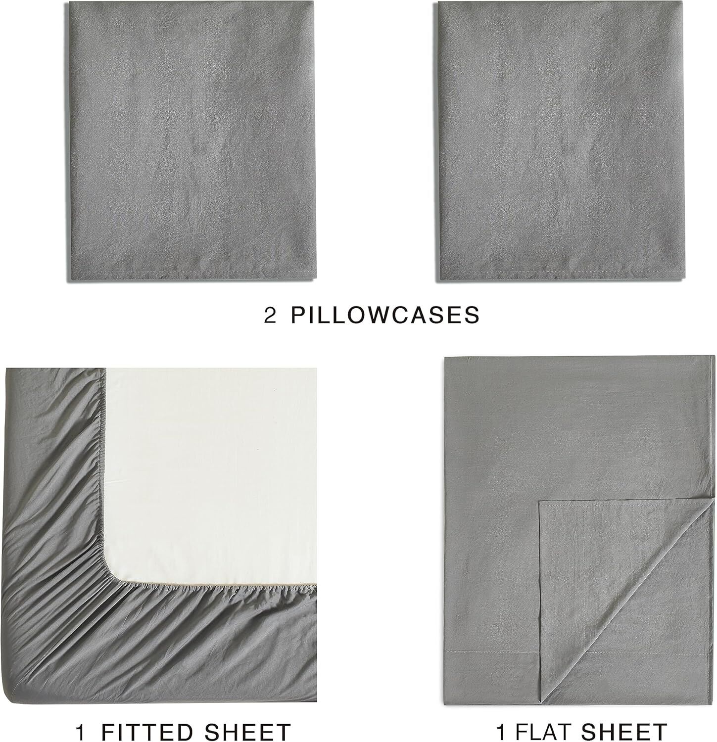 CleverPolly Vintage Washed Microfibre Sheet Set with 2 Pillowcases - Grey - King Price