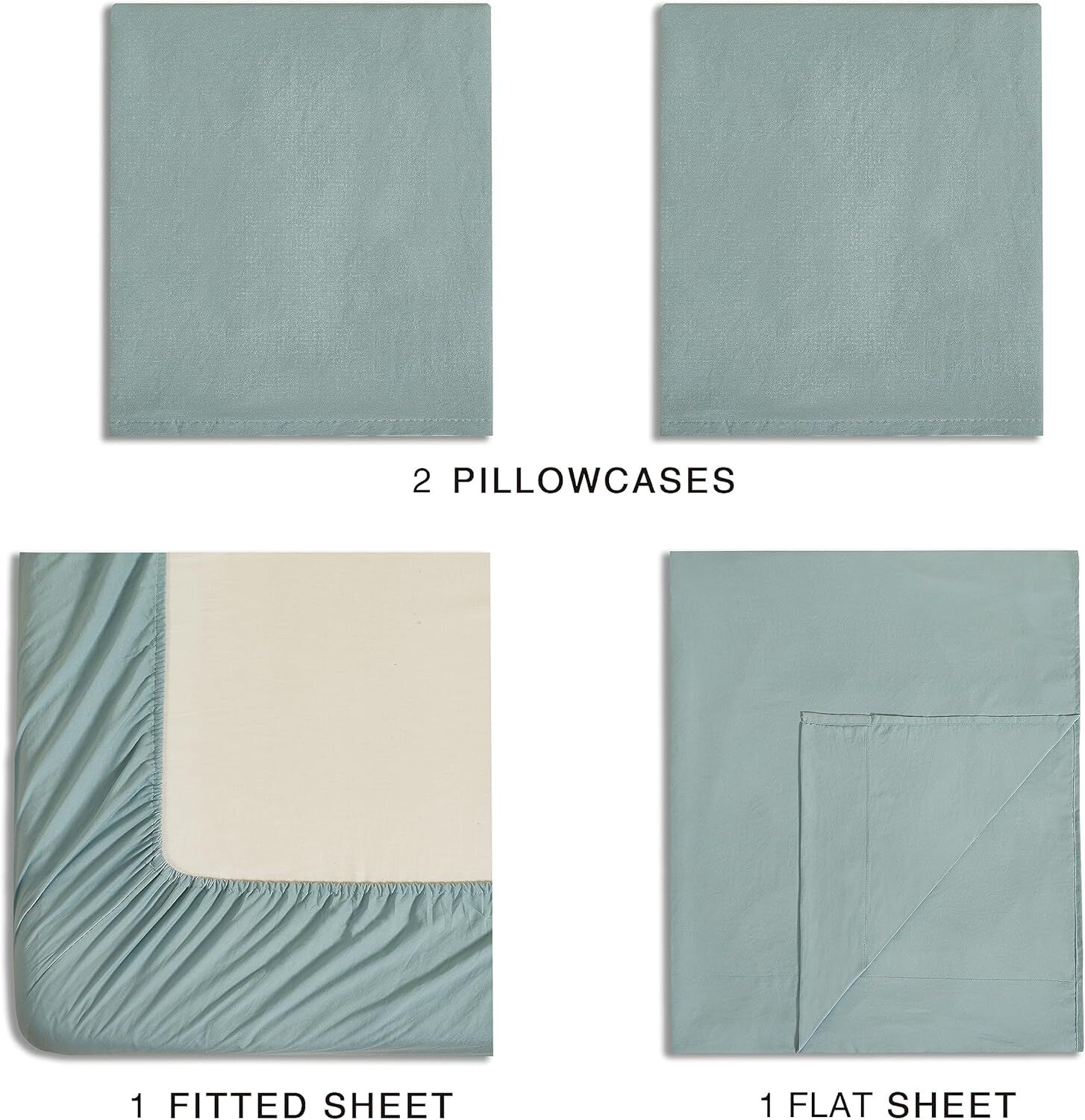 CleverPolly Vintage Washed Microfibre Sheet Set with 2 Pillowcases - Seafoam - King Price