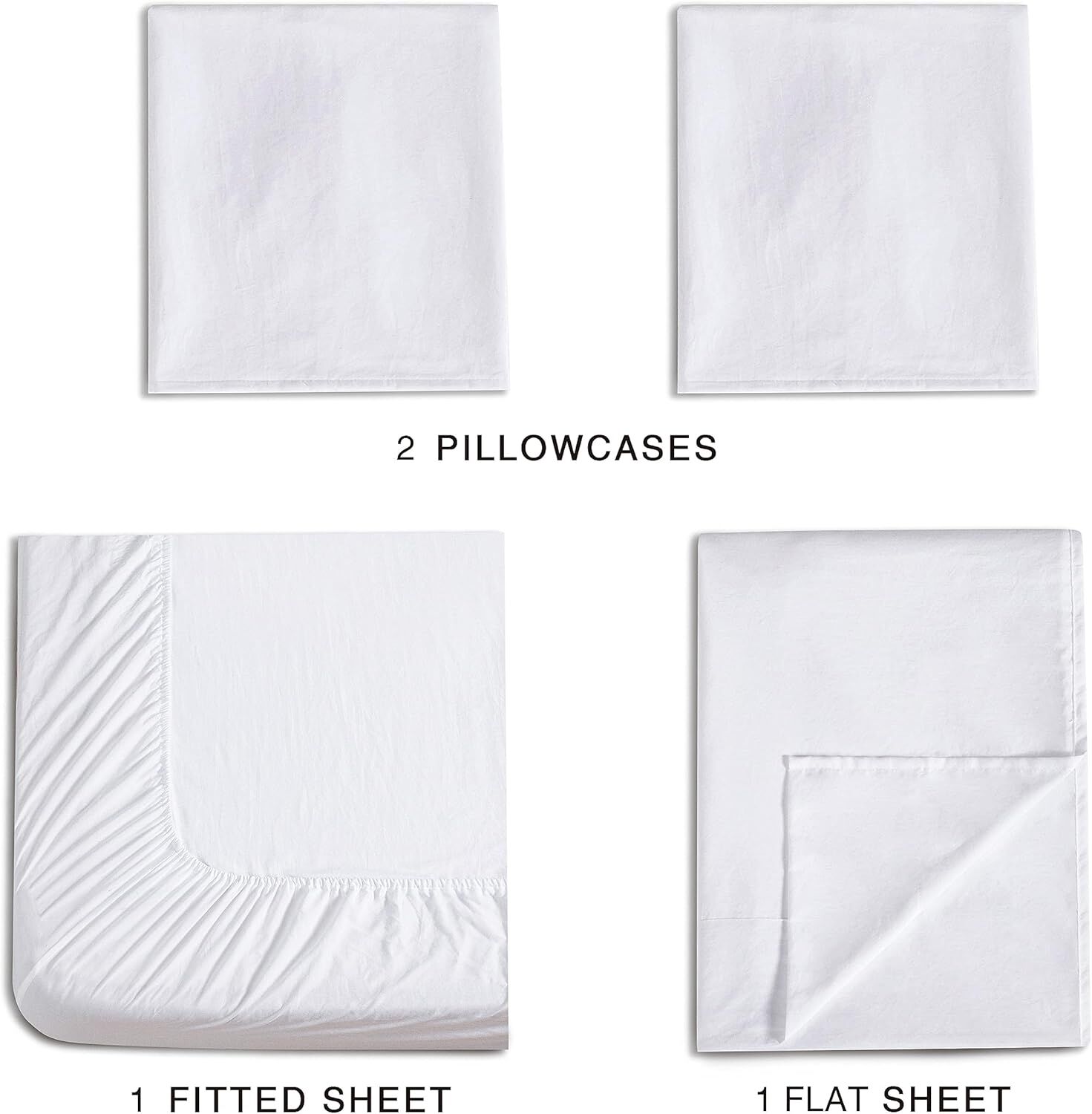 CleverPolly Vintage Washed Microfibre Sheet Set with 2 Pillowcases - White - King Price