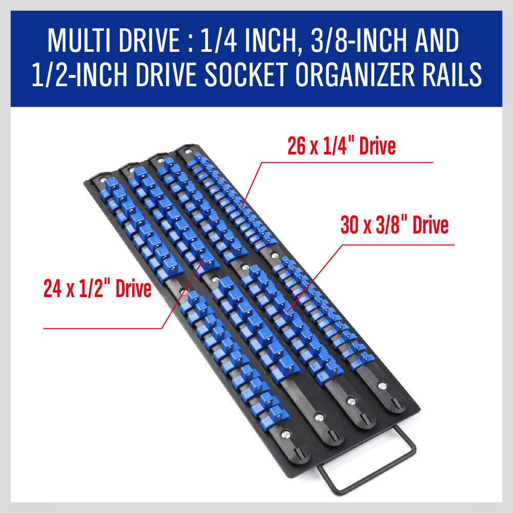80 Socket Storage Rail Mixed Organizer Rack Holder Ball Locking 1/4" 3/8" 1/2" Price