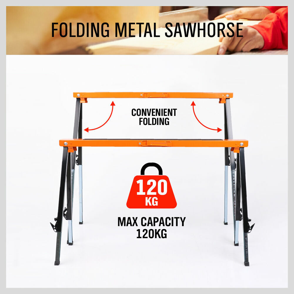2Pc Mastercraft Sawhorse Metal Folding Non-slip Surface Saw Horse 120KG Capacity Price