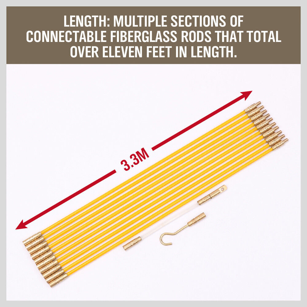 3.3m ⏀ 4mm Fibreglass Electricians Push Pull Rods Cable Cavity Contractors Duct Price