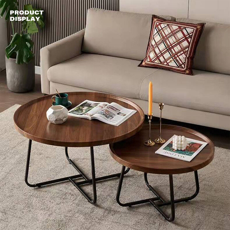 Removable Set of 2 Round Coffee Table  Walnut Nesting Side End Table Furniture Price